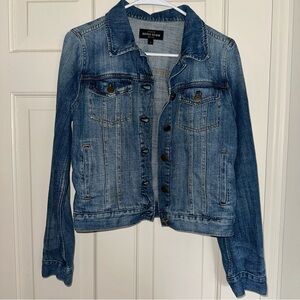 J Crew Indigo Denim Jacket Womens Small Blue Jean Medium Wash Distressed Trucker